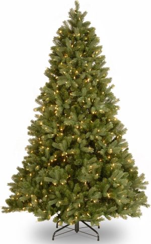 National Tree Company Pre-Lit 'Feel Real' Artificial Full Downswept Christmas Tree, Green, Douglas Fir, Dual Color LED Lights, 7.5 feet