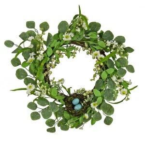 20 in. Easter Wreath Decorated with Spring Blooms and Pastel Eggs