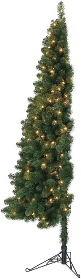 Home Heritage 7ft Pre-Lit Christmas Tree – Artificial Half Pine with 150 Warm White LED Lights and 552 Branch Tips – Indoor Holiday Decor
