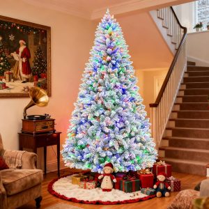 Hykolity 6 ft Prelit Snow Flocked Christmas Tree, 1032 Hinged Branch Tips Christmas Tree, 250 Color-Changing LED Lights, 10 Colors, Full Snowy Appearance, Easy Assembly, Metal Stand