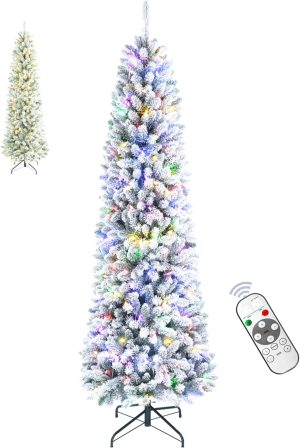 6 FT Pre-lit Christmas Tree, Artificial Pine Spruce Christmas Tree 980 PVC Branch Tips 300 Warm White Lights, Easy Assembly with Metal Stand and Hinged Branches Decoration