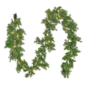 9 ft. Pre-Lit Cedar Garland with Warm White LED Lights, Plug-In