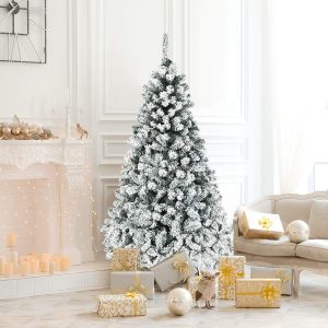 COSTWAY 8 FT Pre-lit Christmas Tree, Artificial Xmas Tree with 750 Warm White & Multicolored Lights, 11 Modes, 2128 Branch Tips, Metal Support, Holiday Decoration Fake Tree for Home, Office, Party