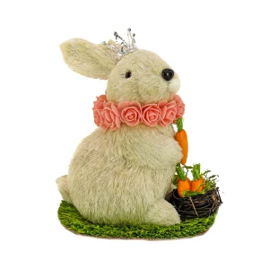 12 in. White Easter Bunny with Crown Holding Carrot Table Decoration
