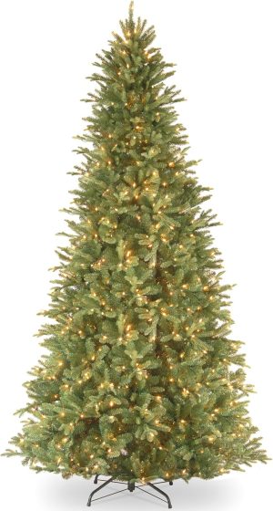 National Tree Company 12 ft Pre-Lit Tiffany Fir Slim Artificial Christmas Tree, 1,200 Clear Lights, 4,828 Tips, Includes Stand, Green