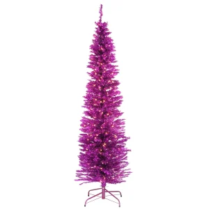 7 ft. Pre-Lit Tinsel Collection Pink Tree with Clear Lights, Plug-In