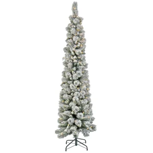 7 ft. Pre-Lit Snowy Methow Pencil Slim Tree with LED Lights, Plug-In