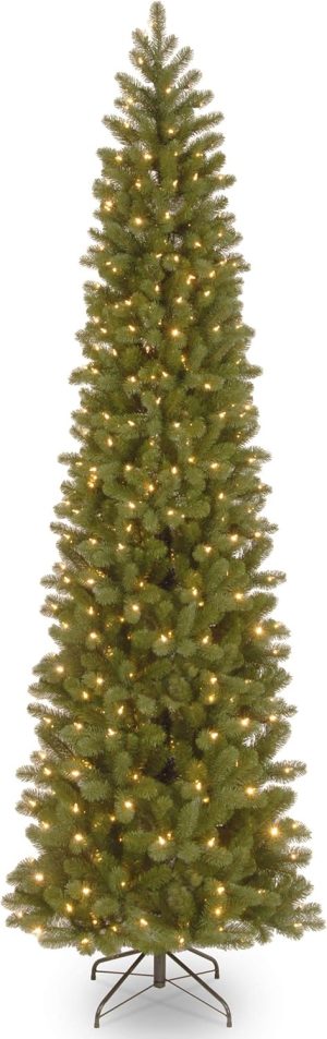 National Tree Company 9 ft Pre-Lit Downswept Douglas Fir Slim Artificial Christmas Tree,500 LED Lights, 1,090 Tips, Foot Pedal, 10 Light Functions, Includes Stand, Green