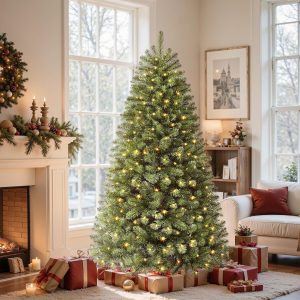 Alupssuc 6ft Artificial Hinged Prelit Christmas Tree with 270 Pre-lit Warm White Lights,8 Lighting Modes, Perfect Choice for Xmas Home Decoration, 6 FT