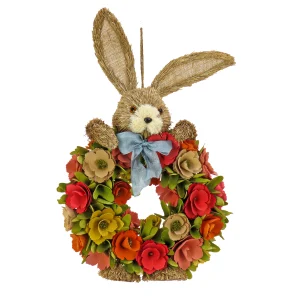 20 in. Easter Wreath Decorated with Red, Orange and Green Flower Blooms, Bunny Head and Feet