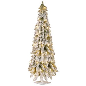 5 ft. Pre-Lit Snowy Downswept Forest Slim Tree with Clear Lights, Plug-In