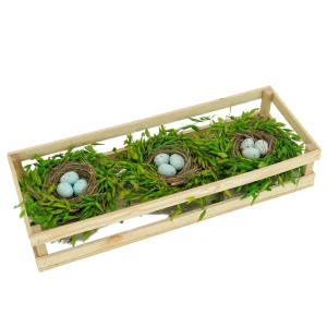 17 in. Easter Triple Nest Table Decoration Decorated with Pastel Eggs, and Wooden Box