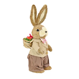 14 in. Dapper Dressed Male Bunny with Floral Bowtie Table Decoration